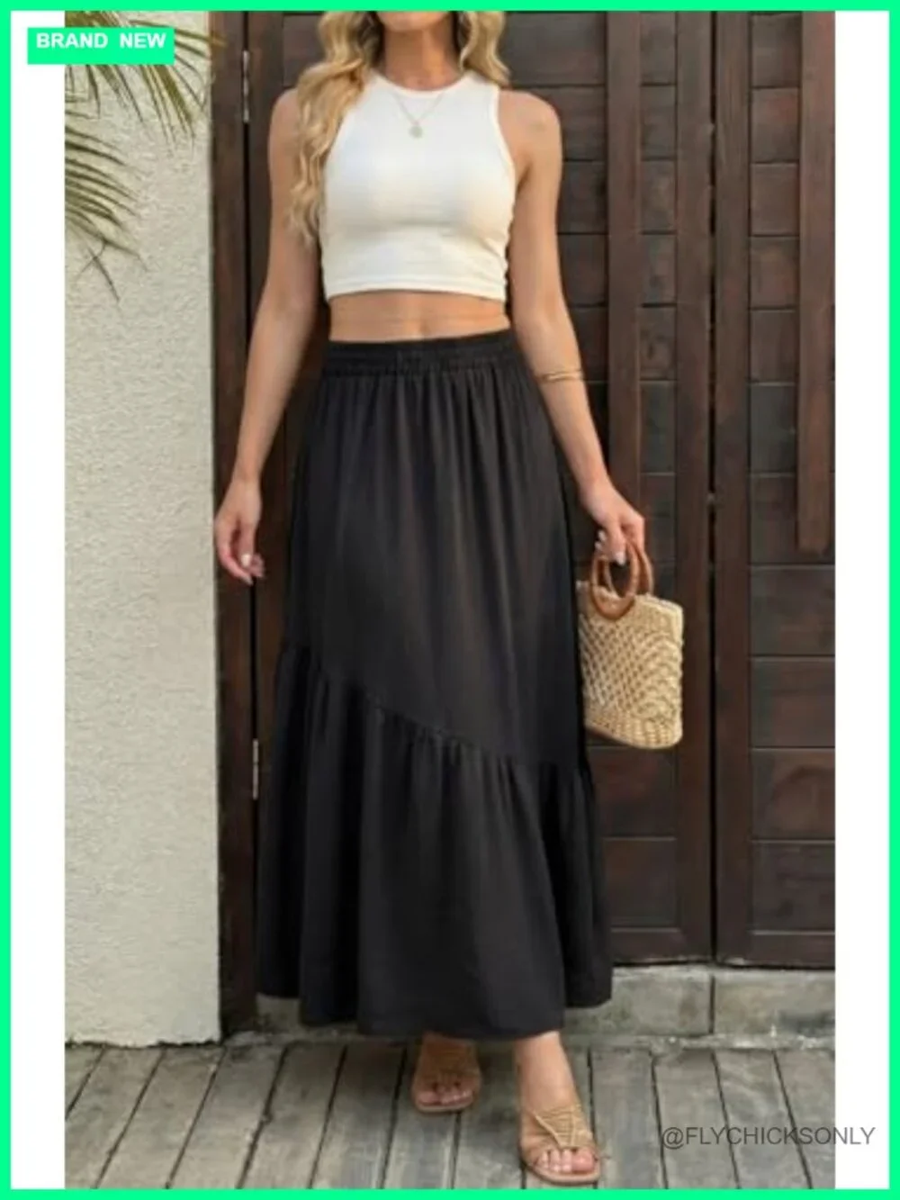 Flowy High Waist Pleated Tiered A-Line Maxi Skirt with Pockets